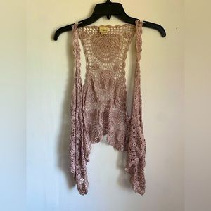 Metallic Rose Gold Crochet Open Vest Daytrip Large